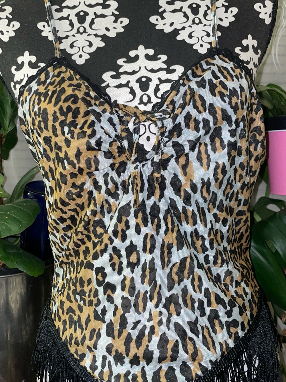 Leopard Print Fringe Cami Top